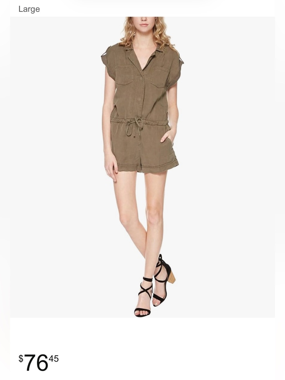 Sanctuary (Anthropologie) Olive Green Button-Front Utility Romper Sz  Large